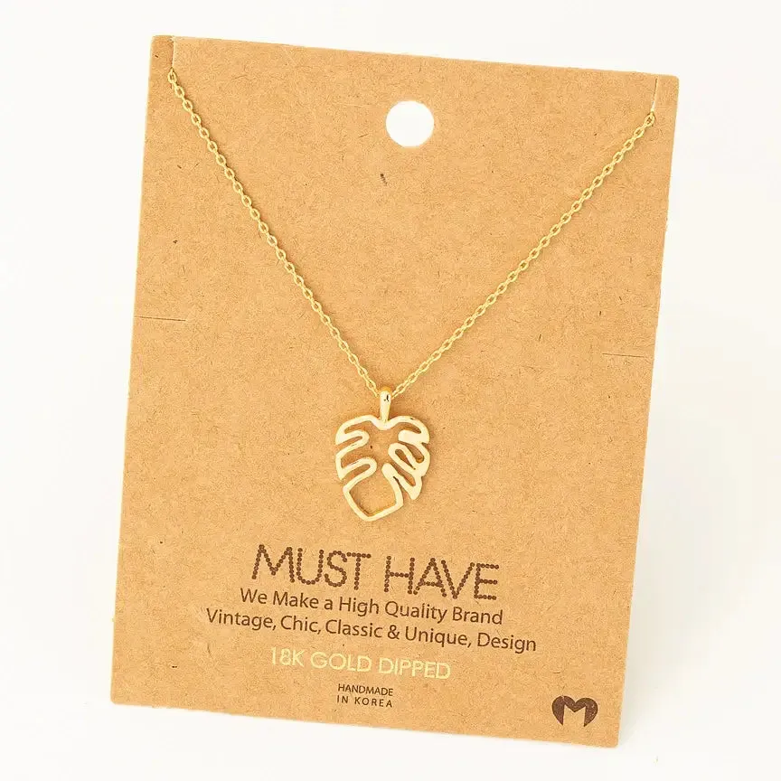 16" GOLD MONSTERA CUTOUT PENDANT NECKLACE