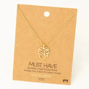 16" GOLD MONSTERA CUTOUT PENDANT NECKLACE