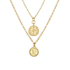 18K Gold-Plated Eye Coin Layered Pendant Necklace
