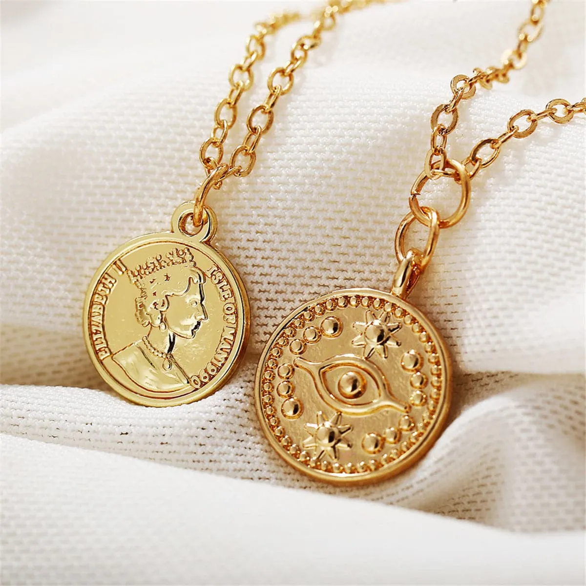 18K Gold-Plated Eye Coin Layered Pendant Necklace