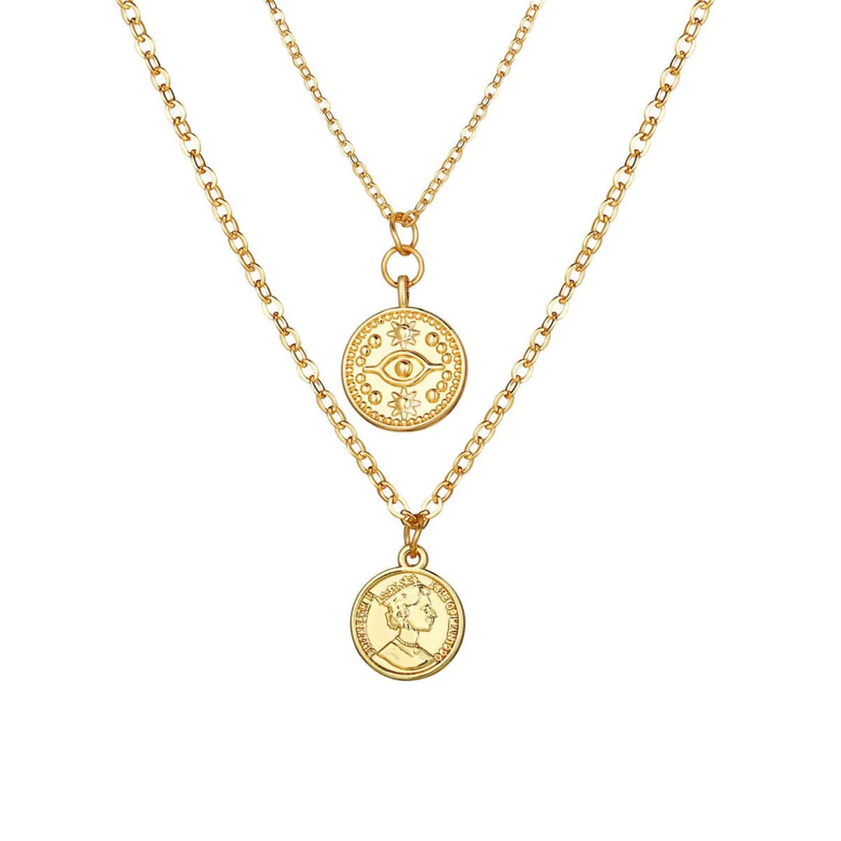 18K Gold-Plated Eye Coin Layered Pendant Necklace