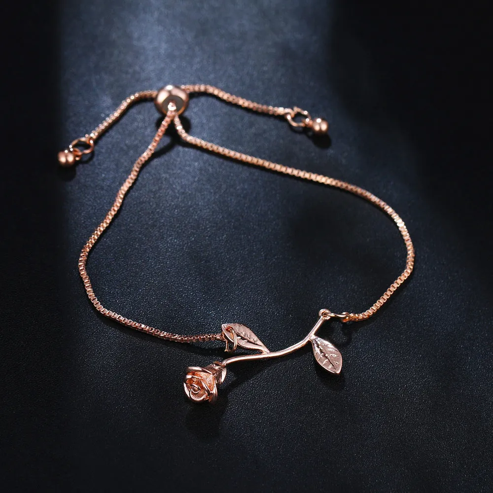 18K Rose Gold-Plated Flower Adjustable Bracelet