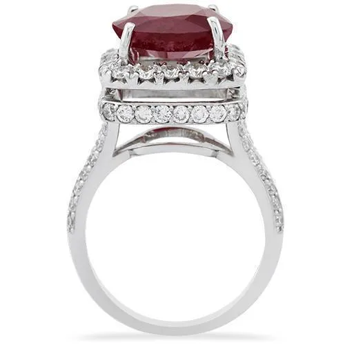 18k White Gold Diamond Large Ruby Ring 8.6 Ctw