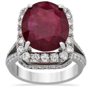 18k White Gold Diamond Large Ruby Ring 8.6 Ctw