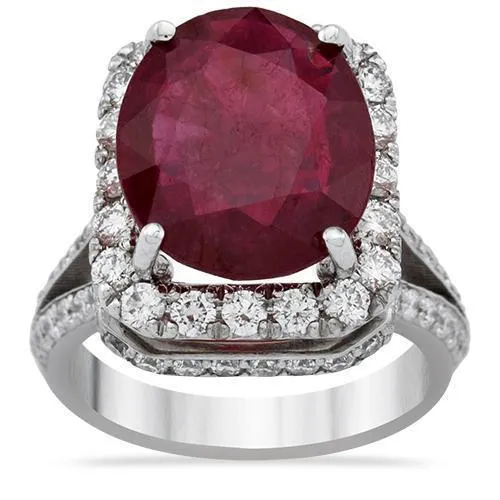 18k White Gold Diamond Large Ruby Ring 8.6 Ctw