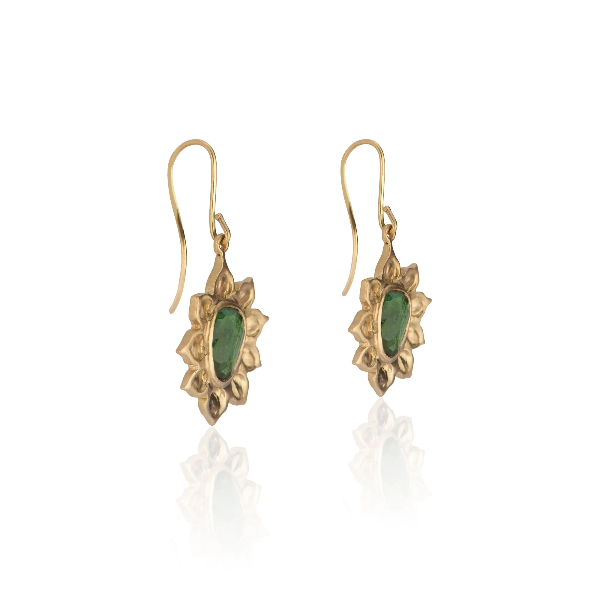 18K Yellow Gold Organic-Shape Rose Cut Tourmaline Earrings
