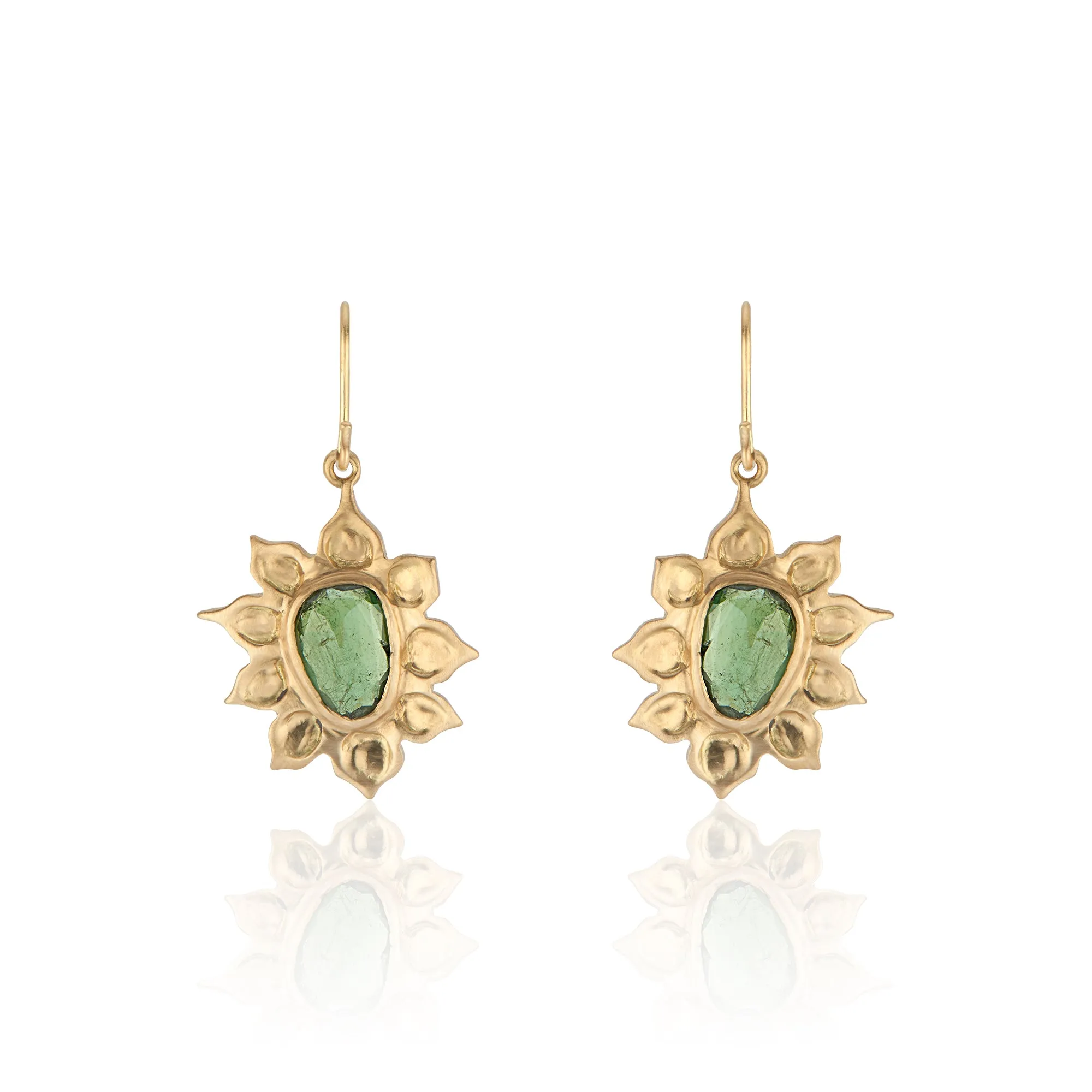 18K Yellow Gold Organic-Shape Rose Cut Tourmaline Earrings