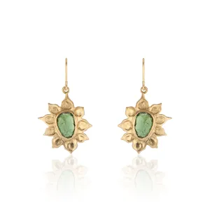 18K Yellow Gold Organic-Shape Rose Cut Tourmaline Earrings