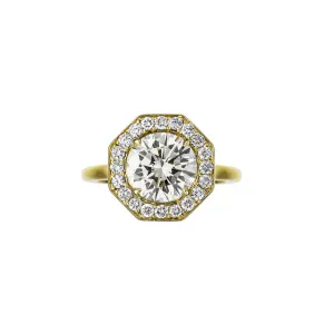 18K Yellow Gold Round Brilliant Diamond Engagement Ring With Octagonal Halo