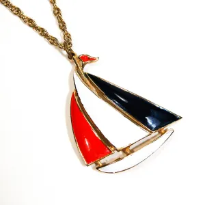 1970's Red, White, and Blue Sailboat Necklace