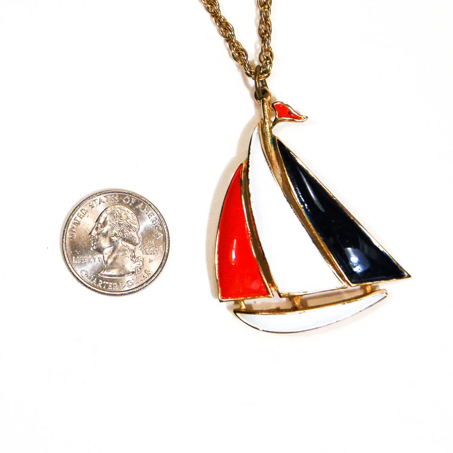 1970's Red, White, and Blue Sailboat Necklace