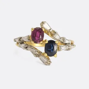 1980s Sapphire & Ruby "Toi et Moi" Ring