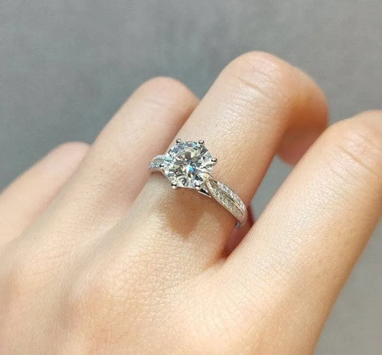 2 Carat Round Cut Diamond Star Queen Engagement Ring