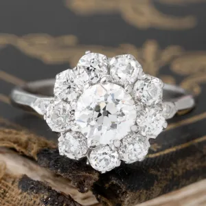 2.20ctw Antique Old European Cut Diamond Cluster Ring, GIA J VS2