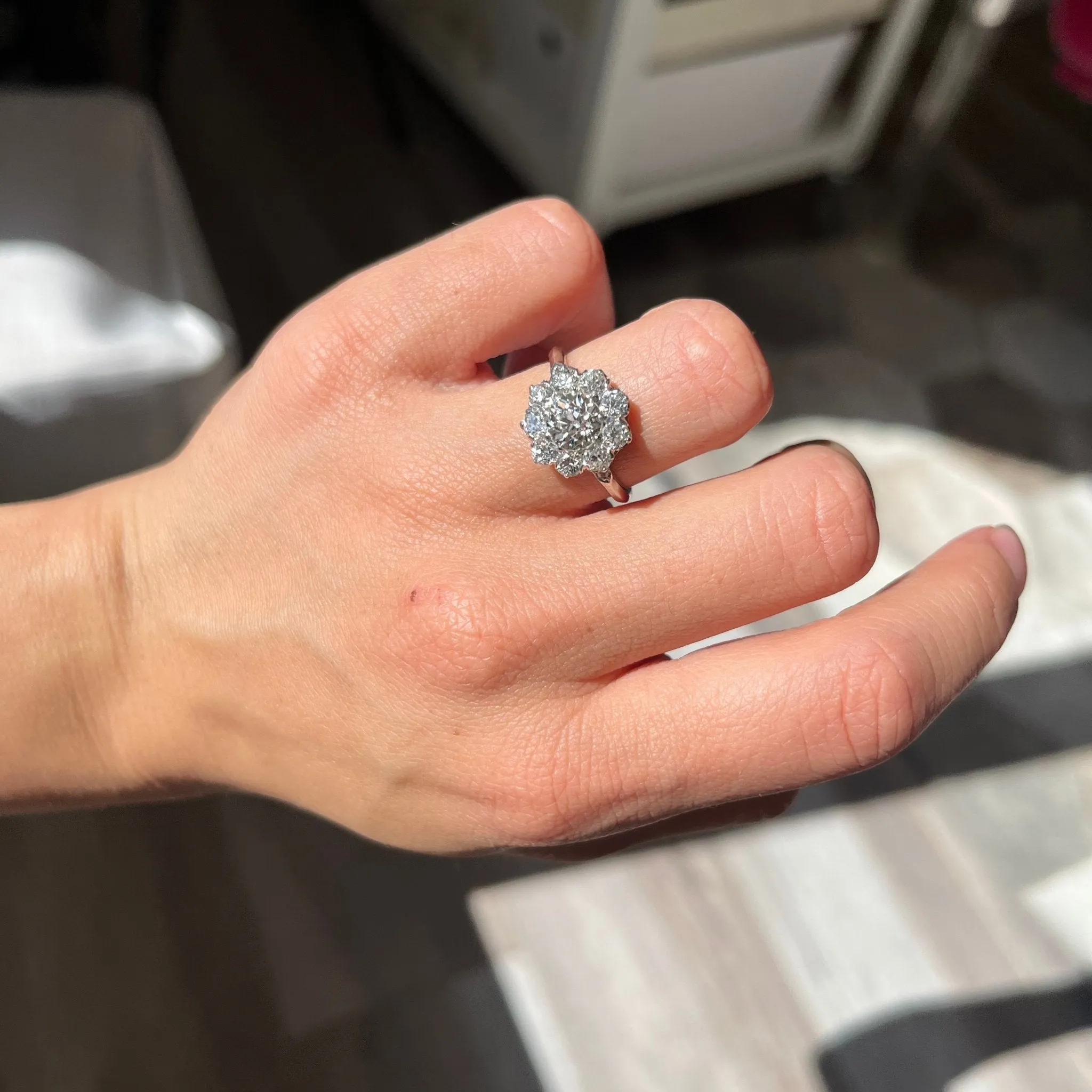 2.20ctw Antique Old European Cut Diamond Cluster Ring, GIA J VS2