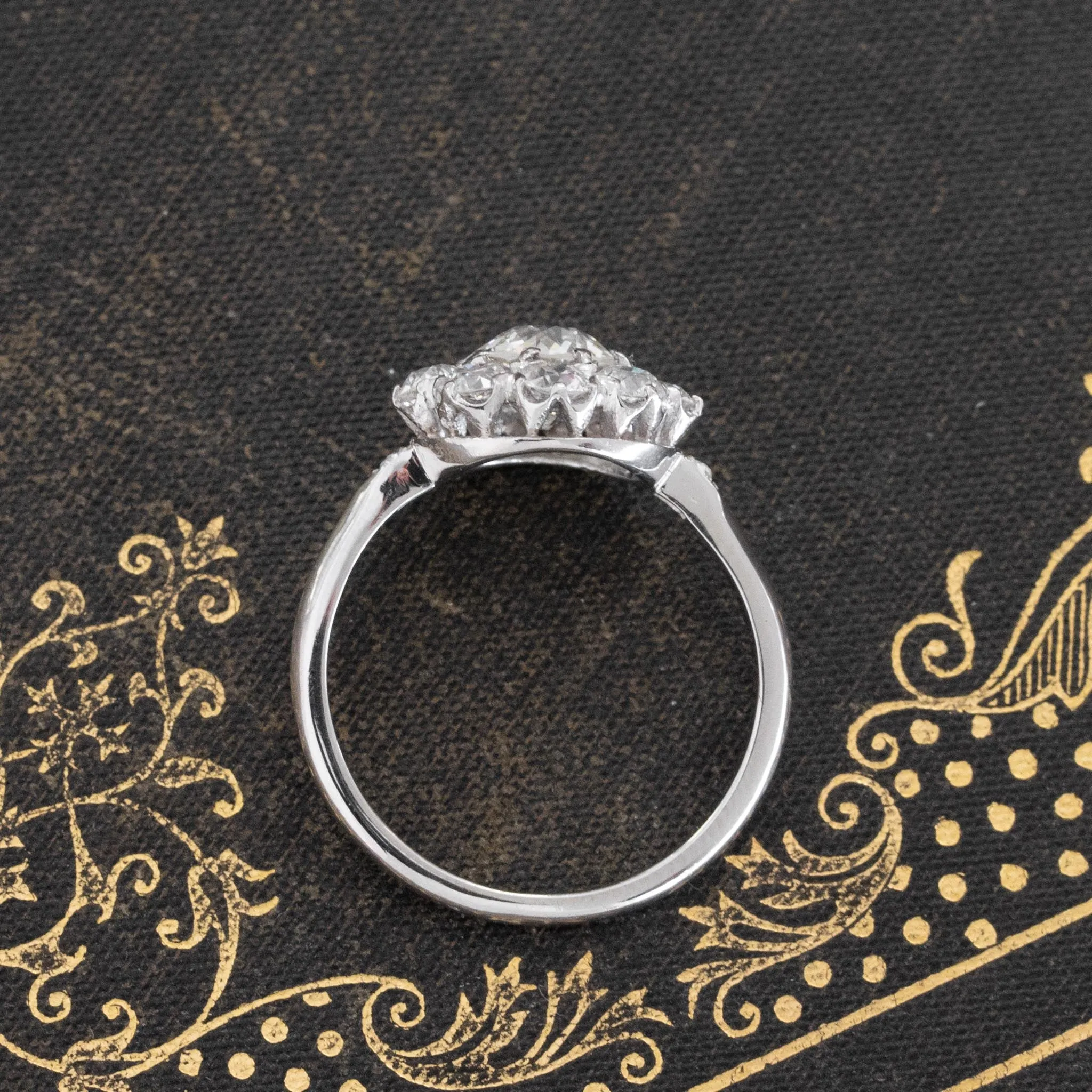 2.20ctw Antique Old European Cut Diamond Cluster Ring, GIA J VS2