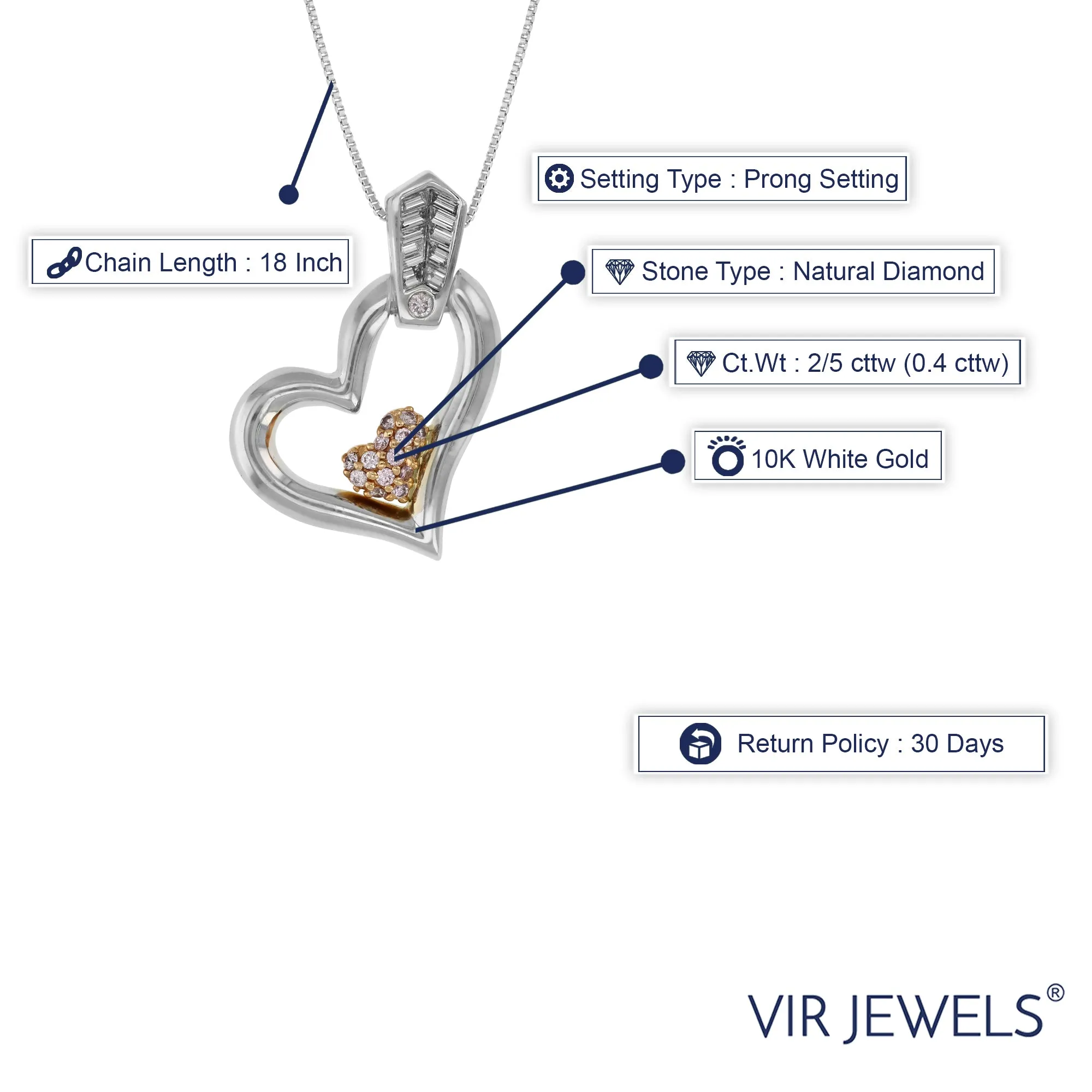 2/5 cttw Diamond Heart Pendant in 10K White Gold