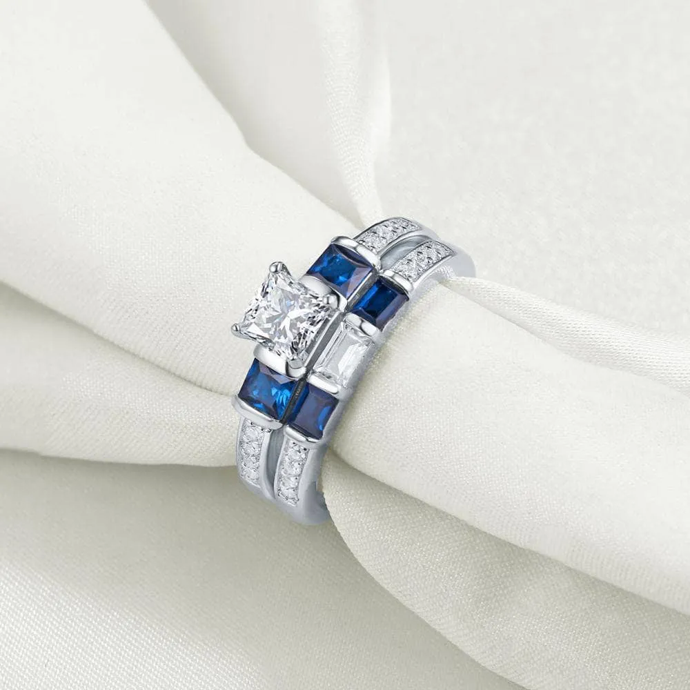 2pcs Princess Cut Created Diamond Wedding Ring Set