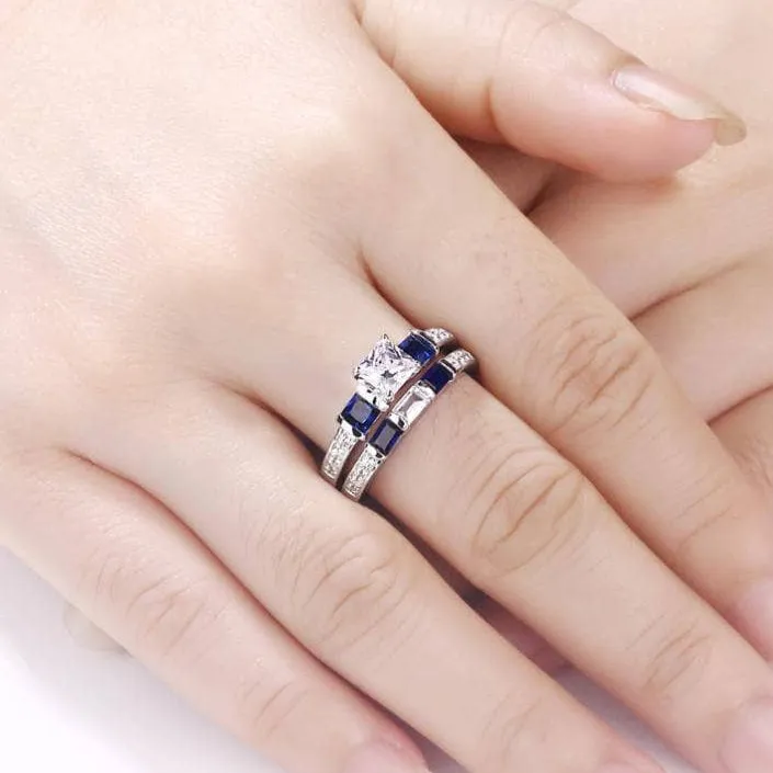 2pcs Princess Cut Created Diamond Wedding Ring Set