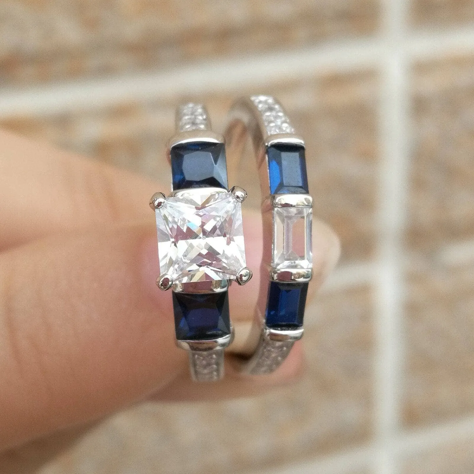 2pcs Princess Cut Created Diamond Wedding Ring Set