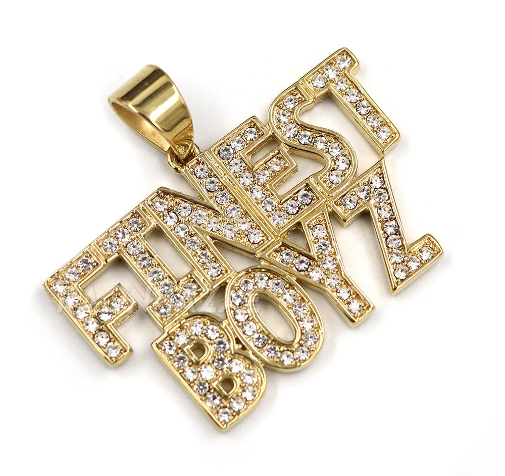 316L Stainless Blinged Out FINEST BOYZ in the Game Lettered Pendant w/ 4mm Miami Cuba Chain
