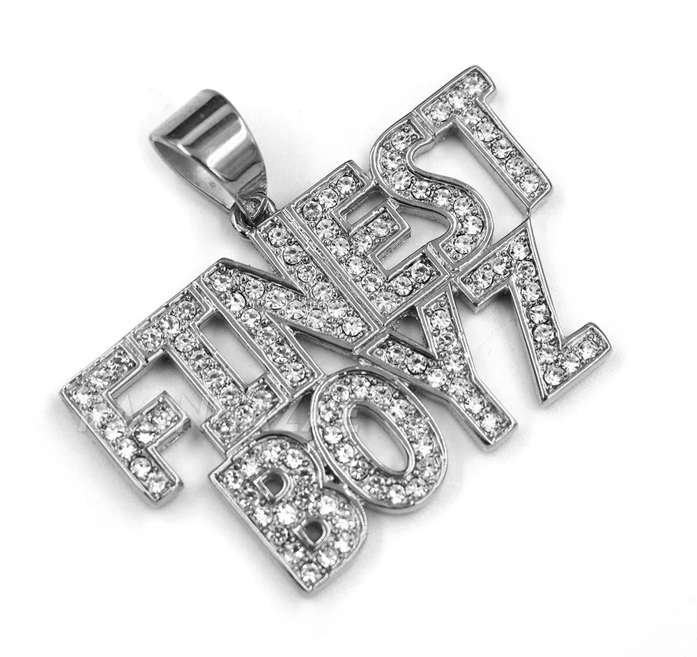316L Stainless Blinged Out FINEST BOYZ in the Game Lettered Pendant w/ 4mm Miami Cuba Chain