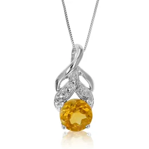 3/4 cttw Pendant Necklace, Citrine Pendant Necklace for Women in .925 Sterling Silver with Rhodium, 18 Inch Chain, Prong Setting