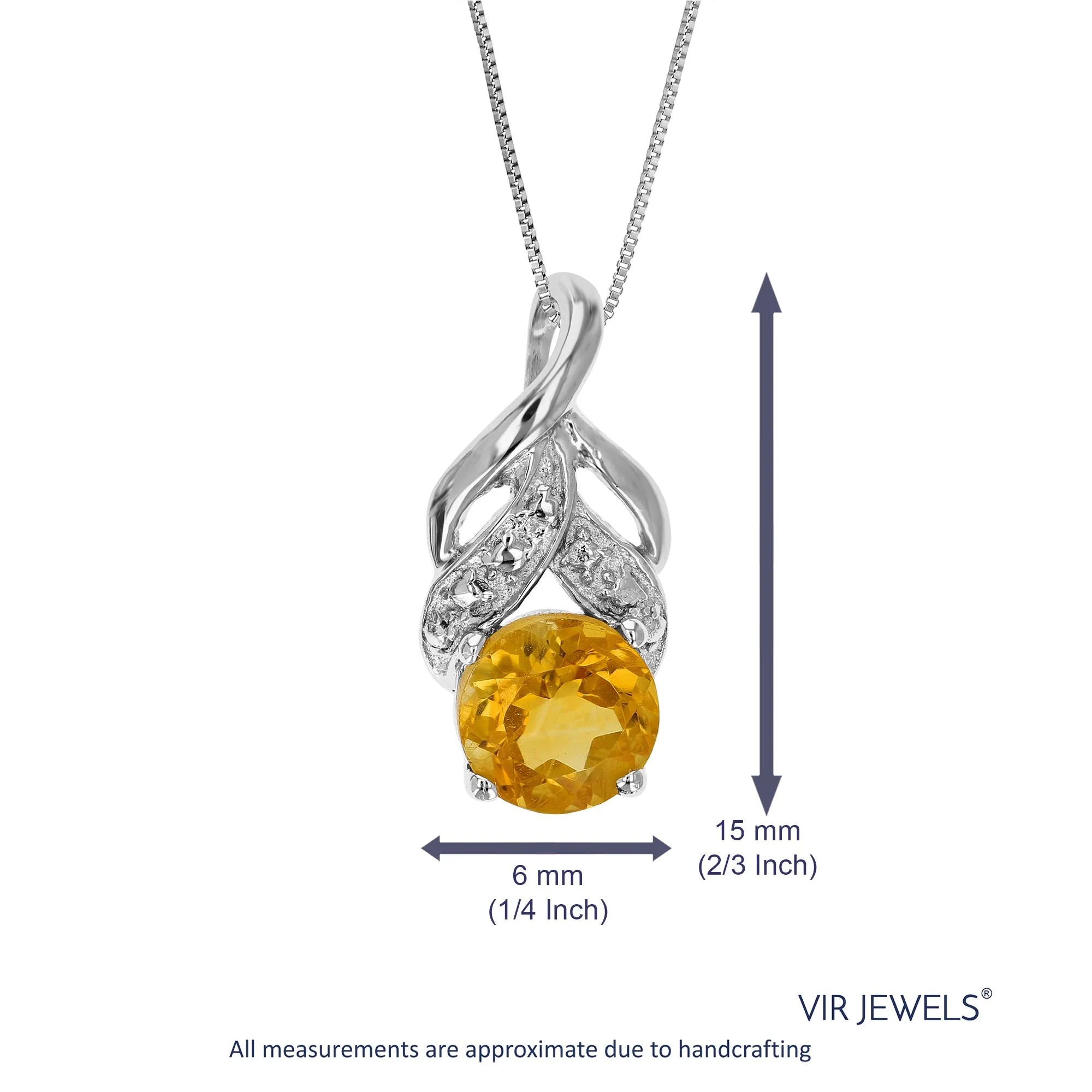 3/4 cttw Pendant Necklace, Citrine Pendant Necklace for Women in .925 Sterling Silver with Rhodium, 18 Inch Chain, Prong Setting