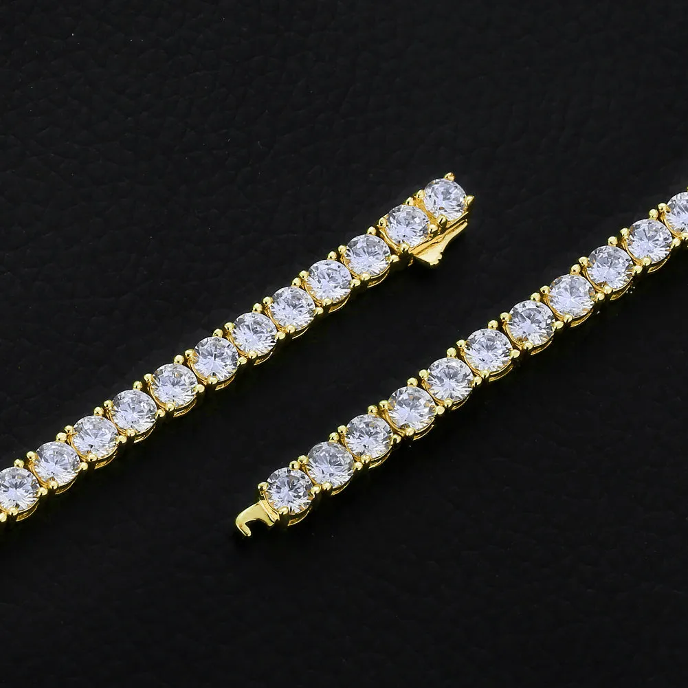 4mm 14K Gold/White Gold CZ Diamond Mens Tennis Chain Necklace KRKC