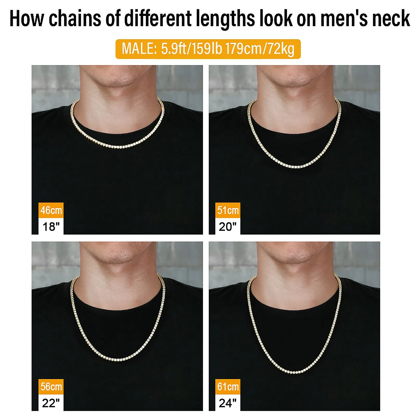 4mm 14K Gold/White Gold CZ Diamond Mens Tennis Chain Necklace KRKC