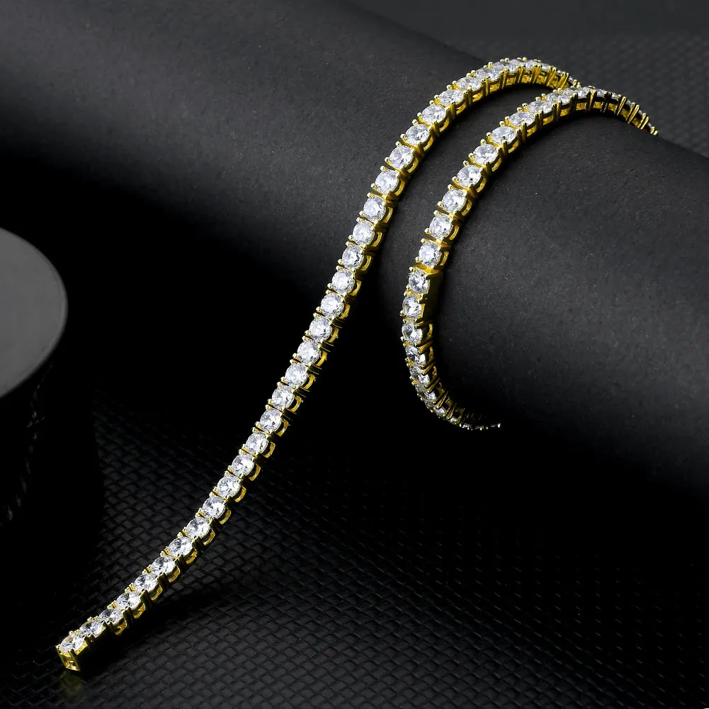 4mm 14K Gold/White Gold CZ Diamond Mens Tennis Chain Necklace KRKC