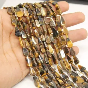 5 Strands Tigers Eye Yellow Smooth Flat Pear Drop Beads Strand 9mm 10mm 13"
