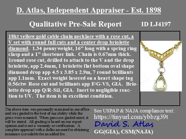 .56ctw Briolette Cut Diamond Drop Necklace