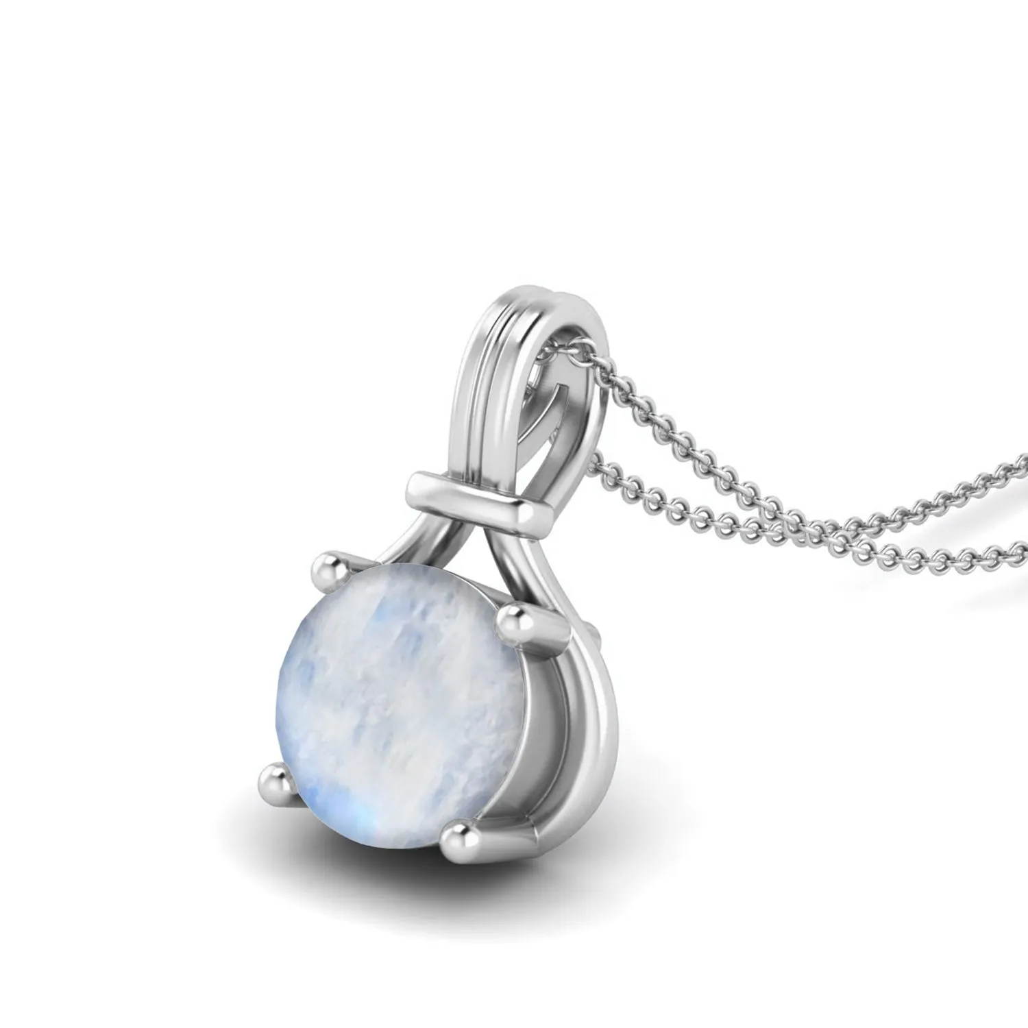 6 MM Round Moonstone Gemstone 925 Sterling Silver Solitaire Pendant Necklace for women Jewelry
