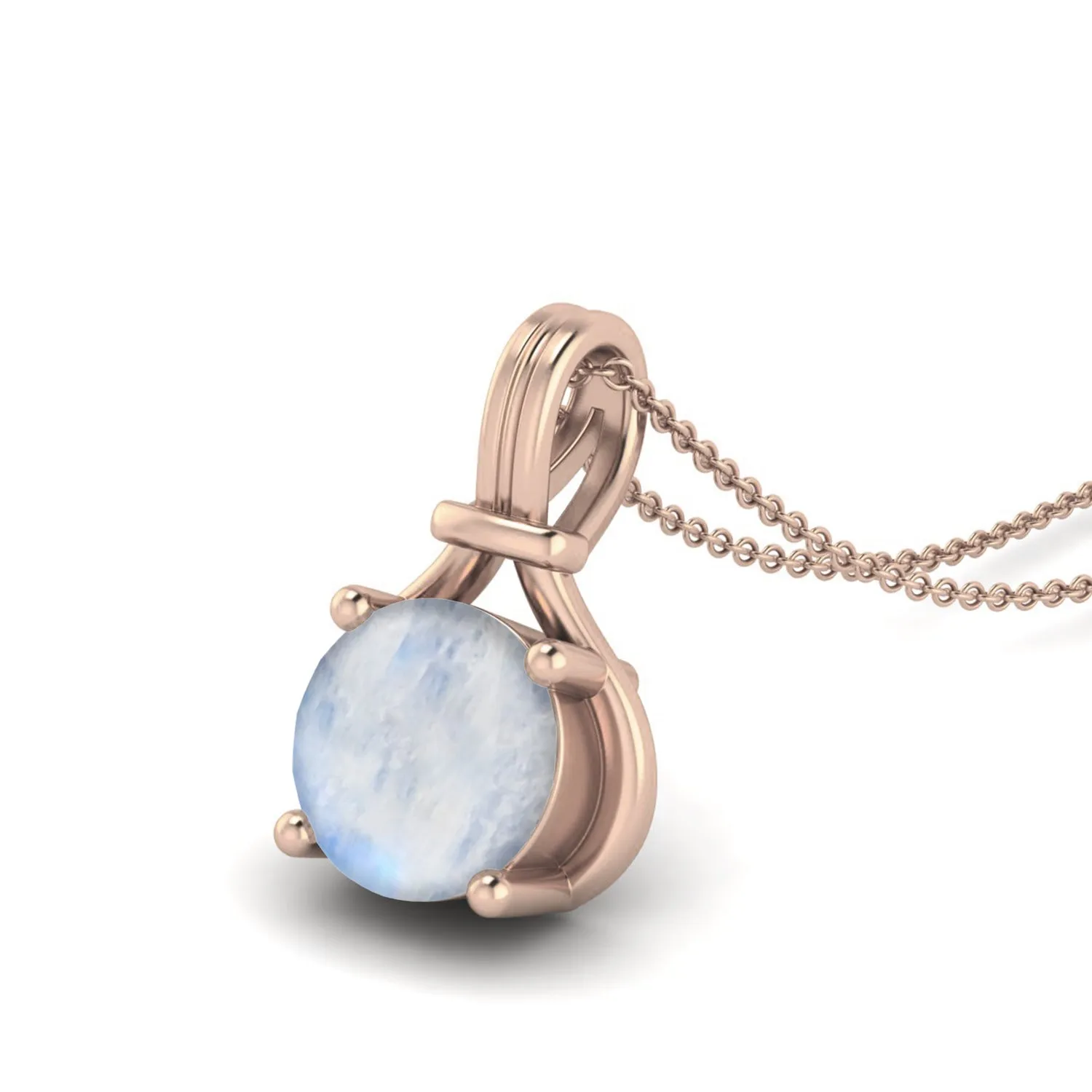 6 MM Round Moonstone Gemstone 925 Sterling Silver Solitaire Pendant Necklace for women Jewelry