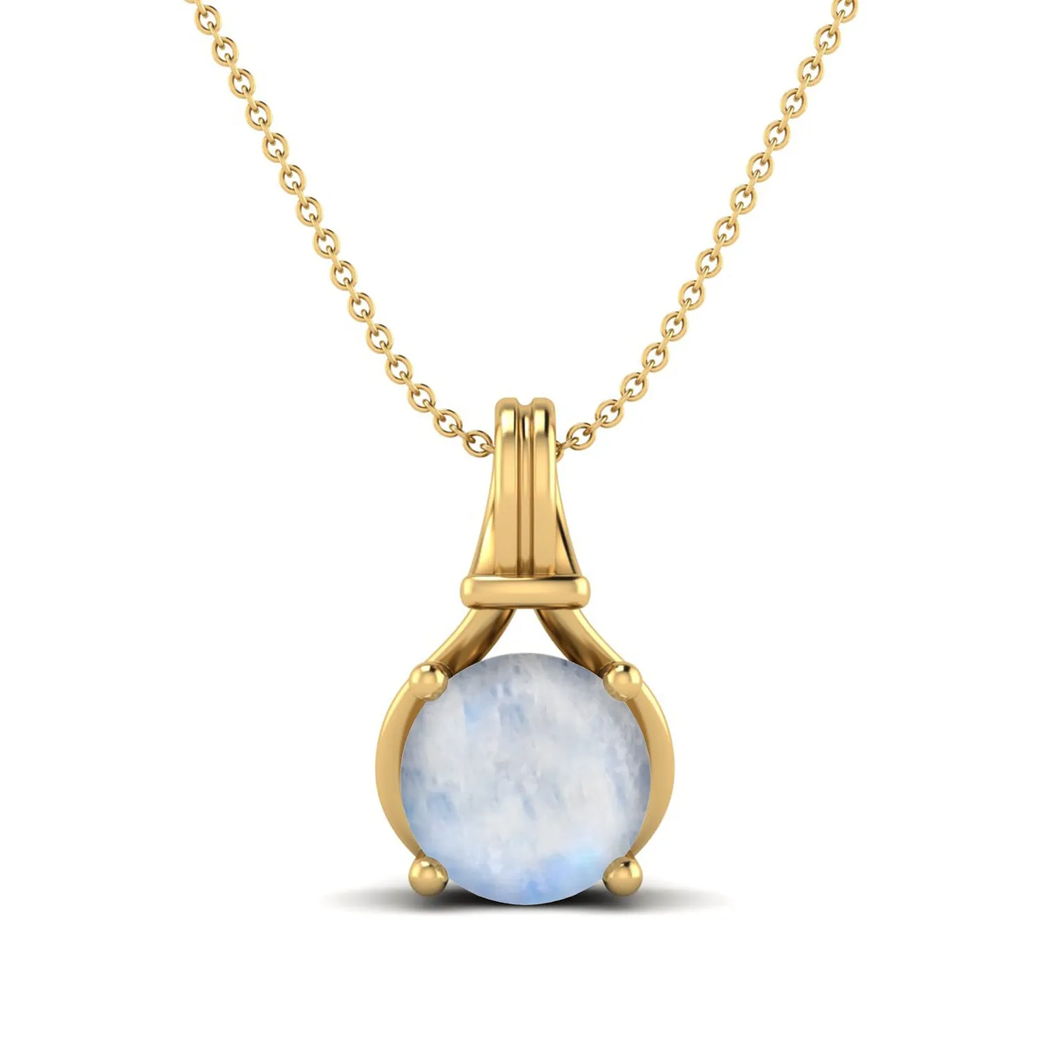 6 MM Round Moonstone Gemstone 925 Sterling Silver Solitaire Pendant Necklace for women Jewelry