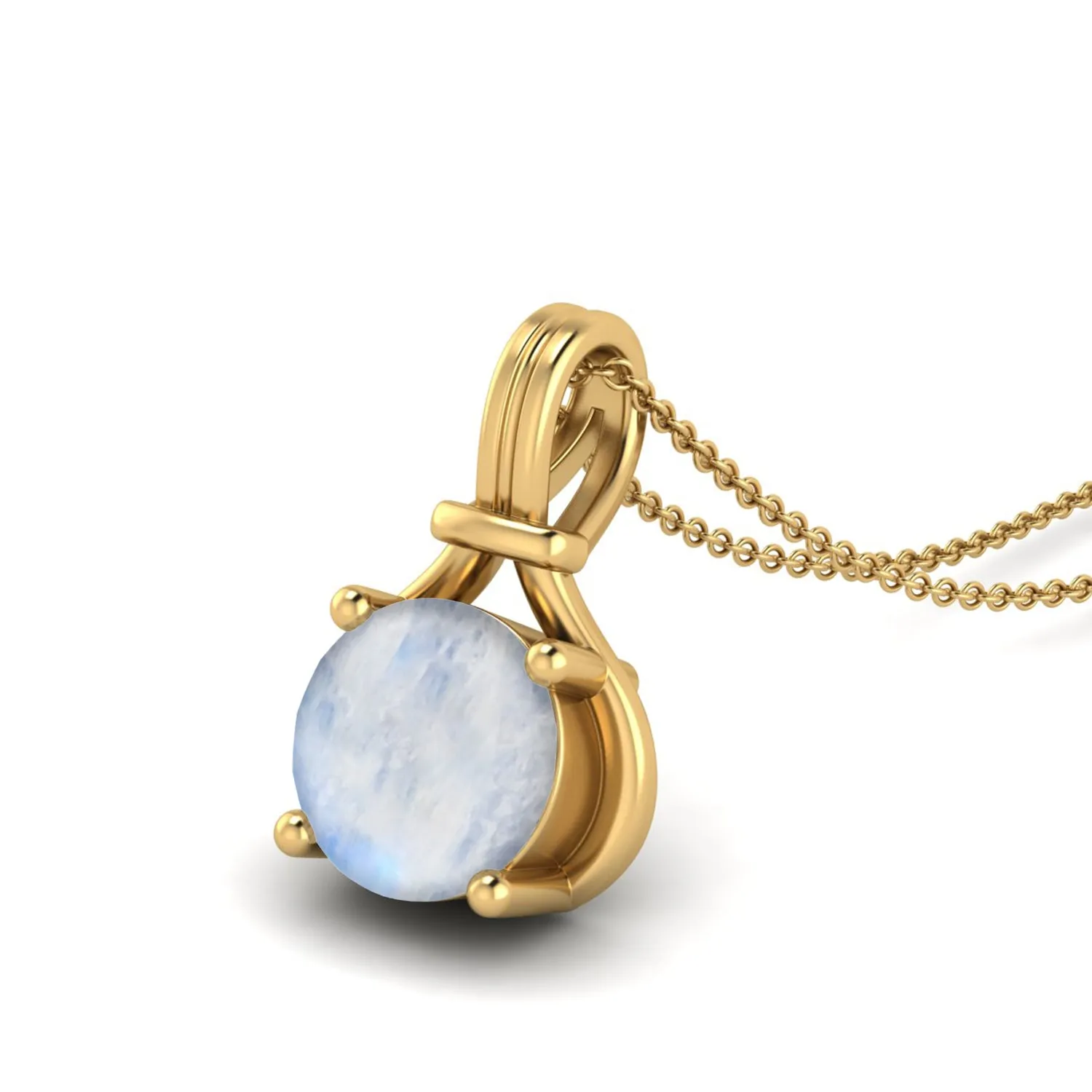 6 MM Round Moonstone Gemstone 925 Sterling Silver Solitaire Pendant Necklace for women Jewelry