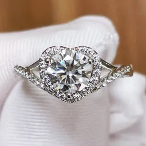 6.5MM 1 Carat Round Cut Diamond Heart Style Engagement Ring