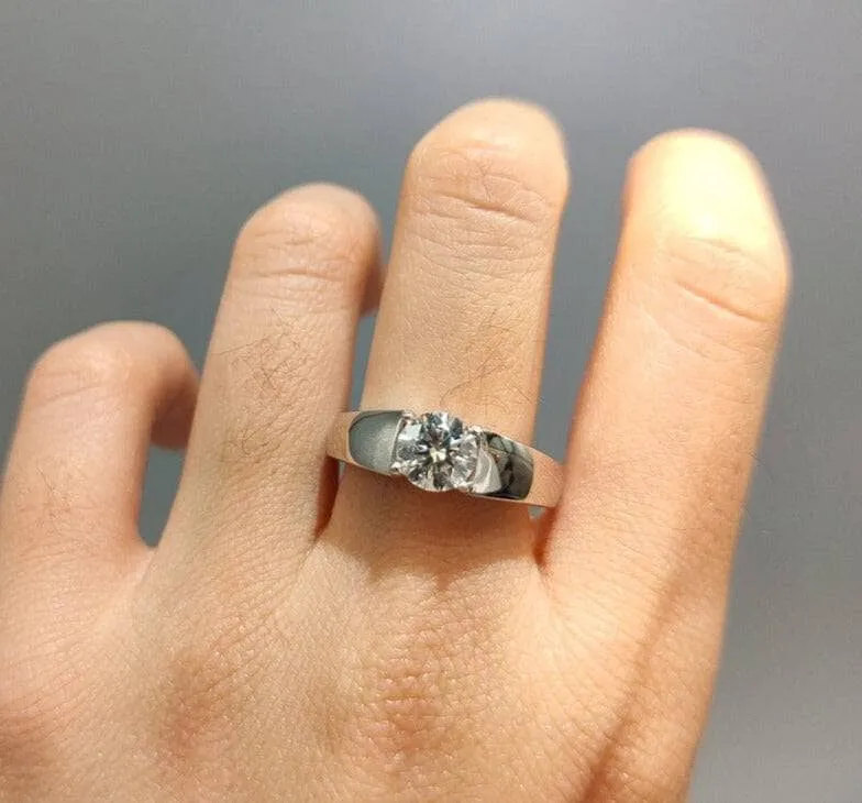 6.5mm 1 Carat Round Cut Diamond Mens Ring