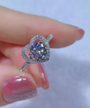 6.5MM 1ct Round Cut Diamond Heart Engagement Ring