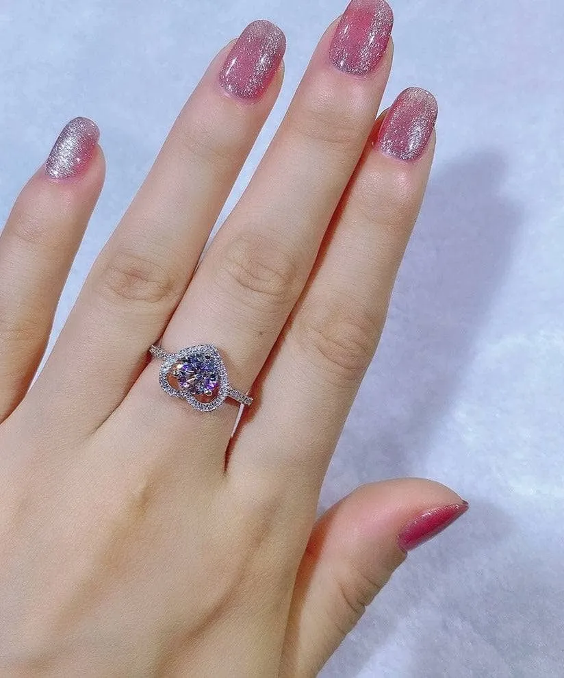6.5MM 1ct Round Cut Diamond Heart Engagement Ring