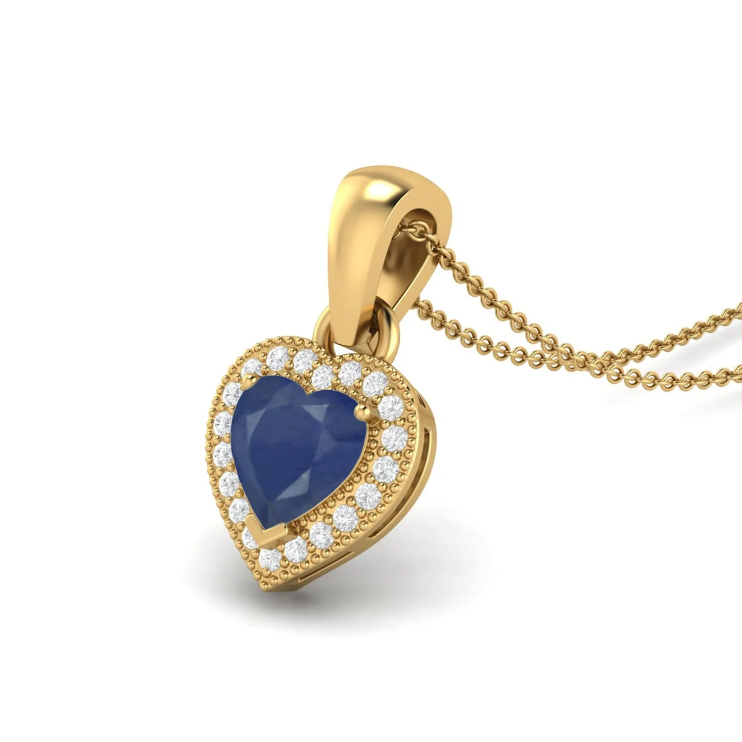 6MM Heart Shaped Blue Sapphire Wedding Pendant 9k Yellow Gold Love Pendant Chain Necklace