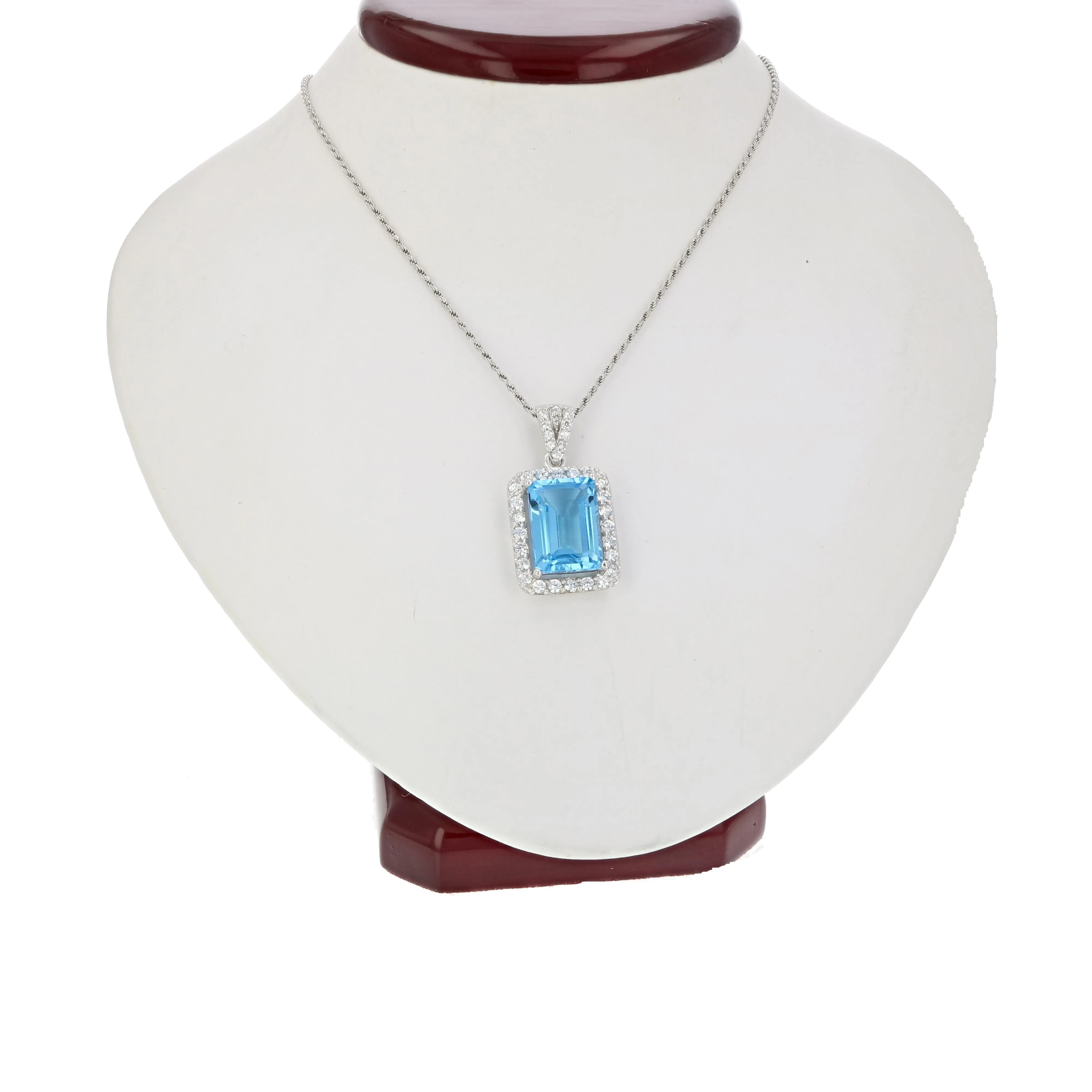 7 cttw Pendant Necklace, Blue Topaz Pendant Necklace for Women in .925 Sterling Silver with 18 Inch Chain, Prong Setting