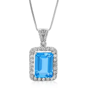7 cttw Pendant Necklace, Blue Topaz Pendant Necklace for Women in .925 Sterling Silver with 18 Inch Chain, Prong Setting