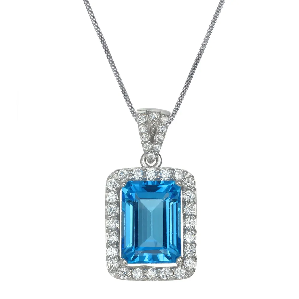 7 cttw Pendant Necklace, Blue Topaz Pendant Necklace for Women in .925 Sterling Silver with 18 Inch Chain, Prong Setting