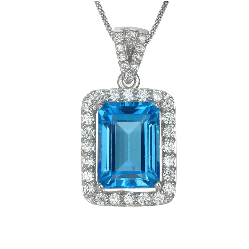 7 cttw Pendant Necklace, Blue Topaz Pendant Necklace for Women in .925 Sterling Silver with 18 Inch Chain, Prong Setting