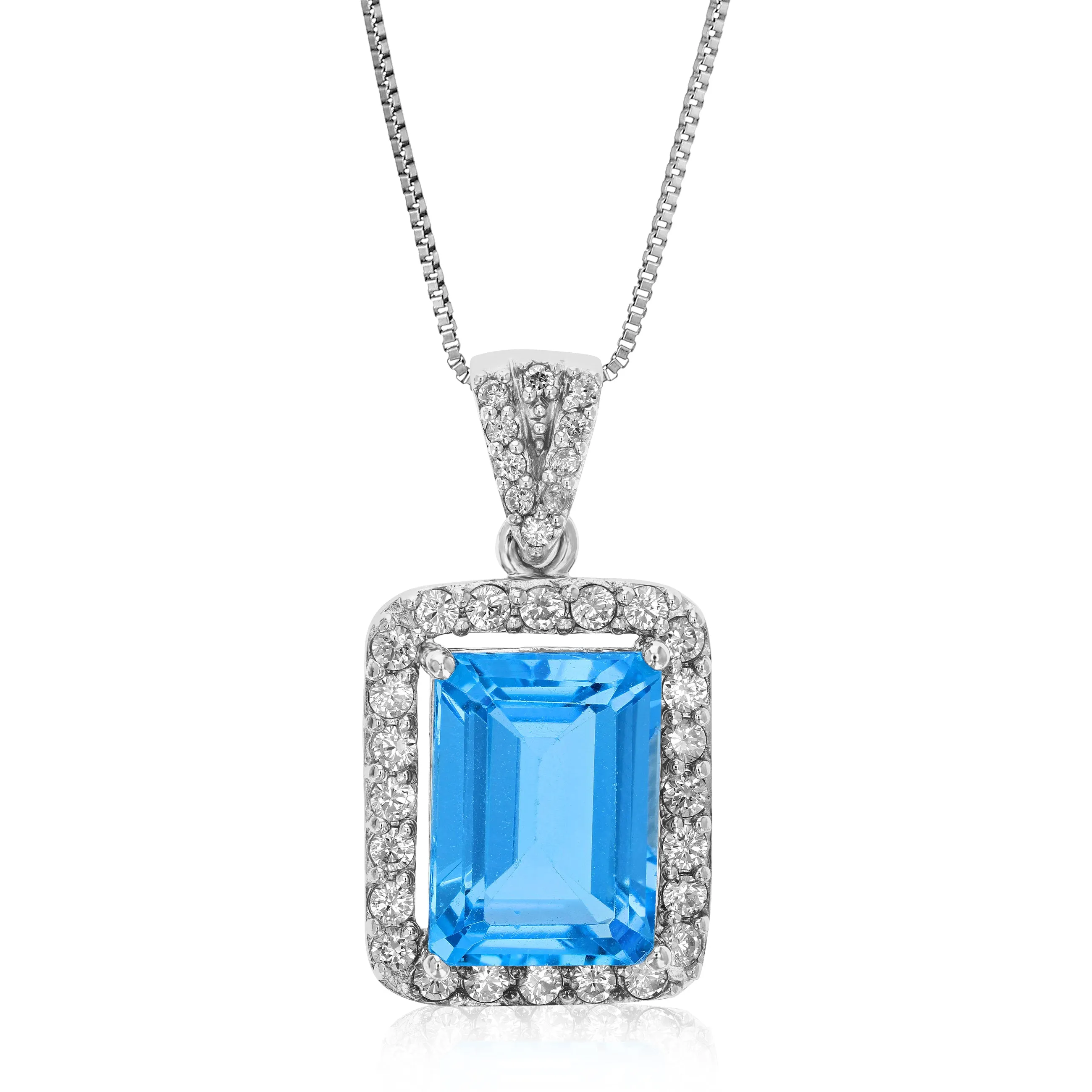 7 cttw Pendant Necklace, Blue Topaz Pendant Necklace for Women in .925 Sterling Silver with 18 Inch Chain, Prong Setting