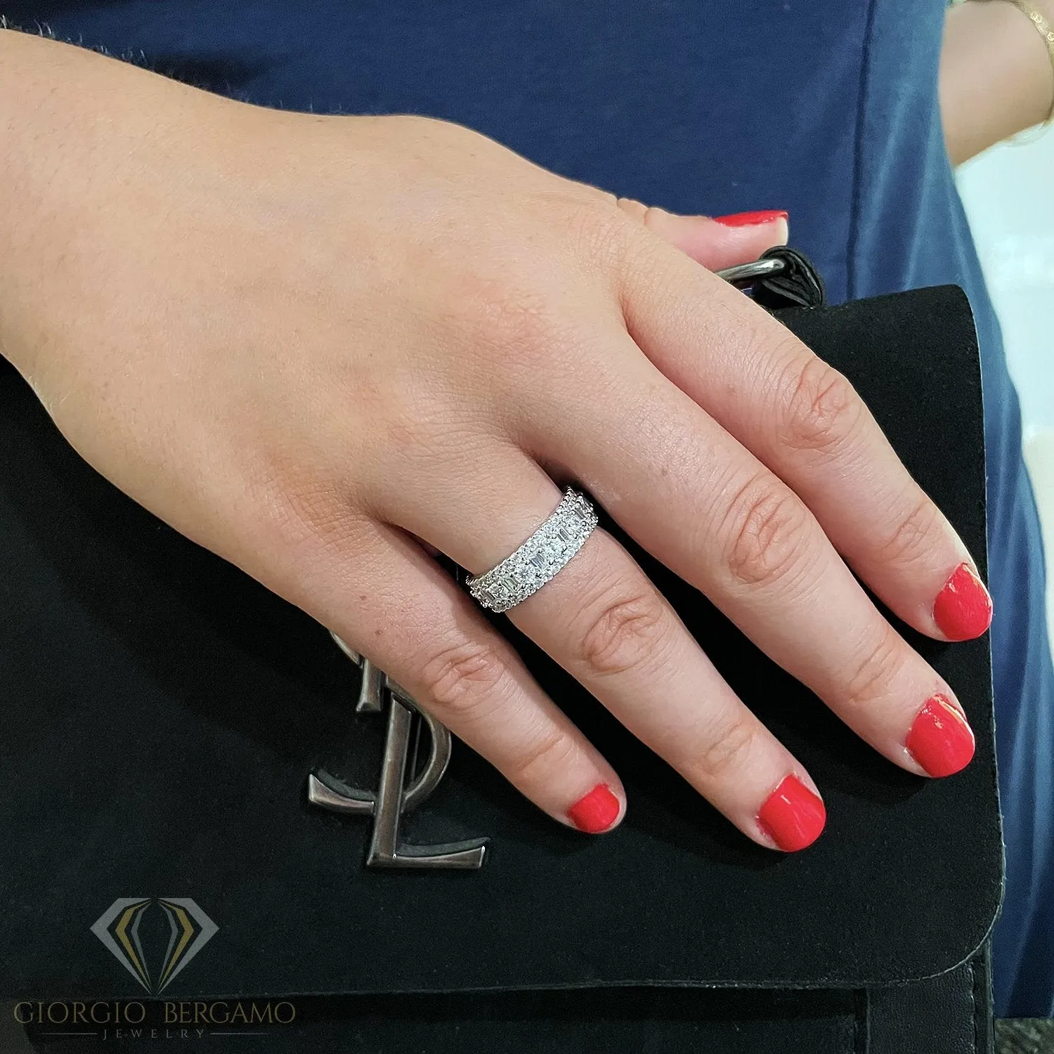 925 Sterling Silver Micro Pave Baguette & Round Eternity Band
