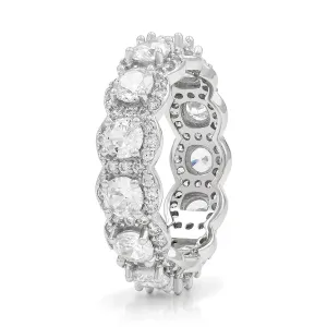 925 Sterling Silver Micro Pave Ribbed Round Halo Eternity Band Ring