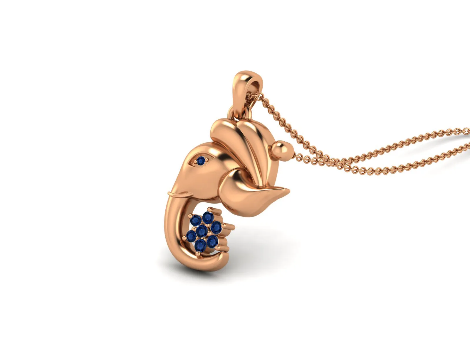925 Sterling Silver Round Blue Sapphire Hindu Religious Ganesh Men Women Necklace